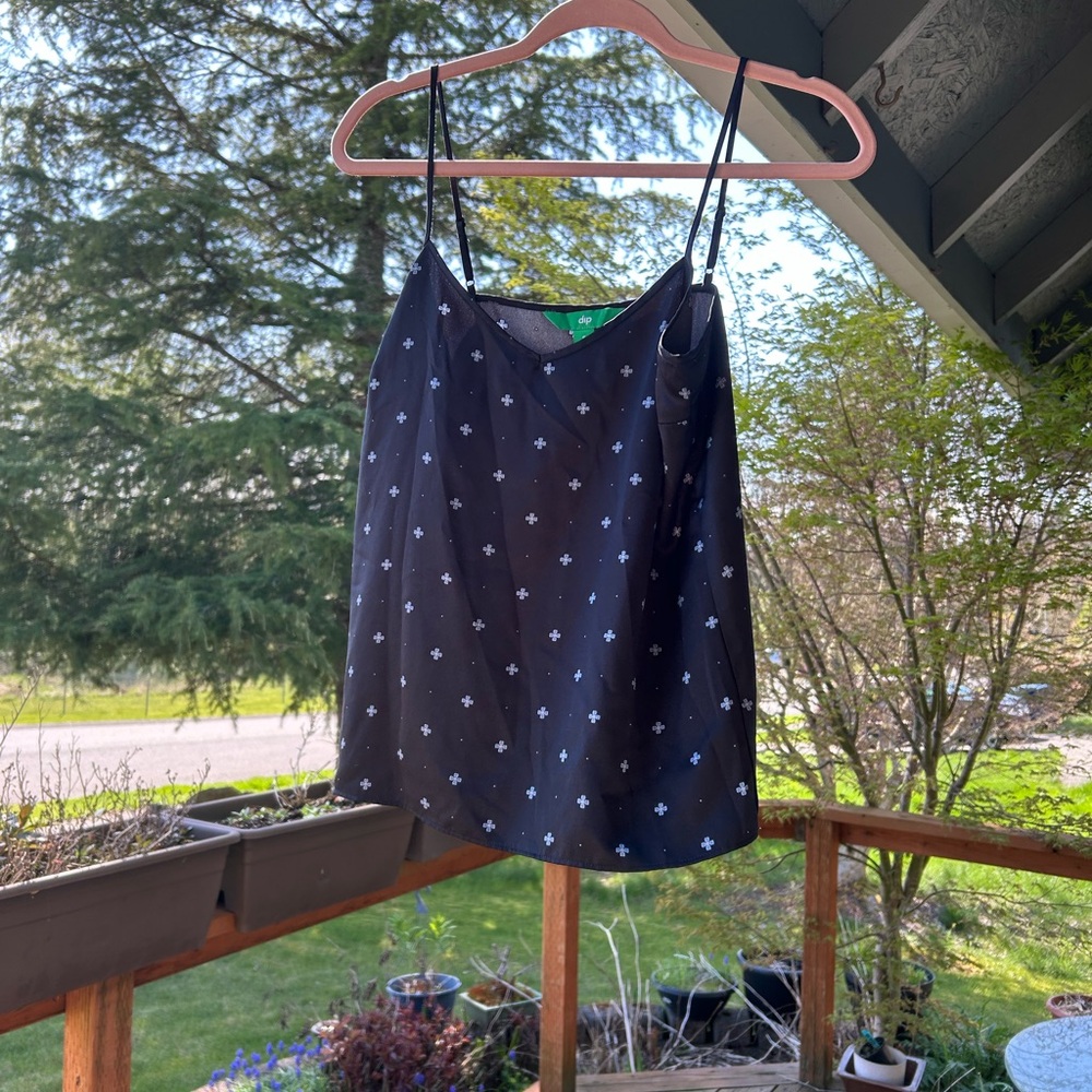 Satin Black Floral Tank Top